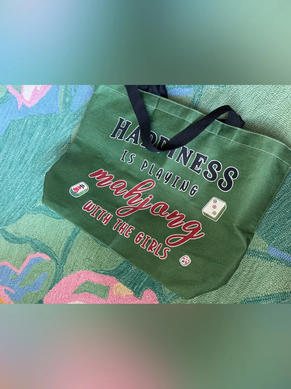 Green Mahjong Tote Bag - Unbranded with interior zip pouch